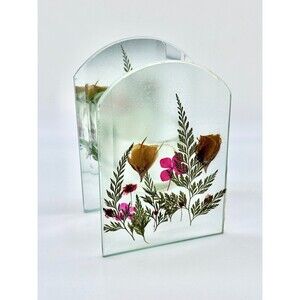 Vintage pressed flower floral botanical art candle holder